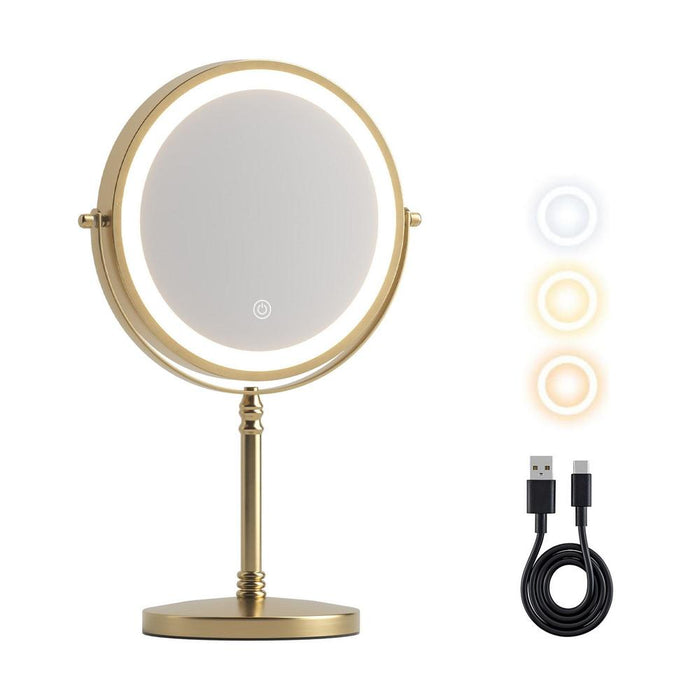 Emar Gold Round Shaving and Makeup Mirror With LED Light And 10x Magnification