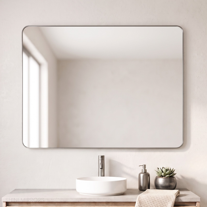 Flordeliza Brushed Gunmetal Framed Rectangle Wall Mirror
