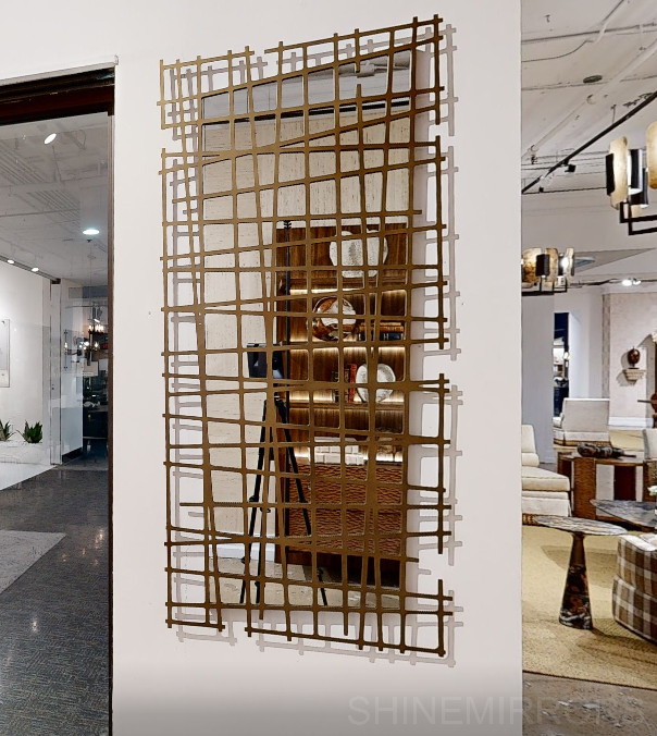 Golden Intersection Antique Gold Grid Wall Mirror