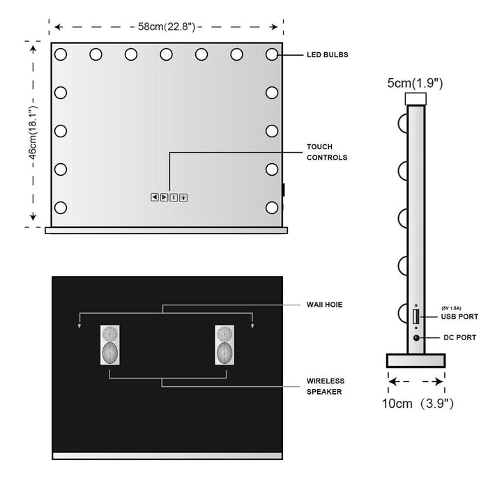 Holly LED Rectangular Vanity Mirror with Bluetooth