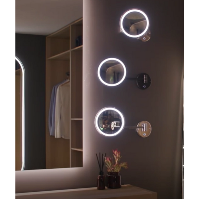 Illusion Chrome Wall Mounted Shaving LED Mirror with 5x Magnification