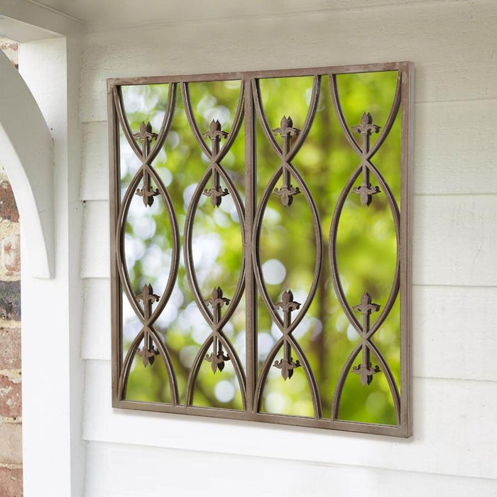 Ehrald Vintage Iron Windowpane Outdoor Wall Mirror