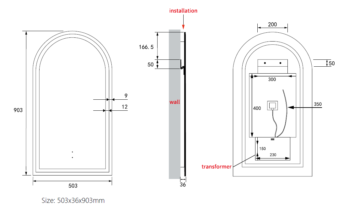 Kayden Matte White Arched Frontlit LED Bathroom Mirror