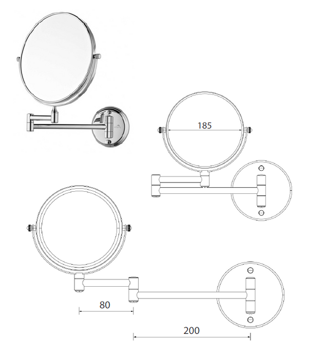 Kourtney Chrome Wall Mount with 1x and 5x Magnification Mirror