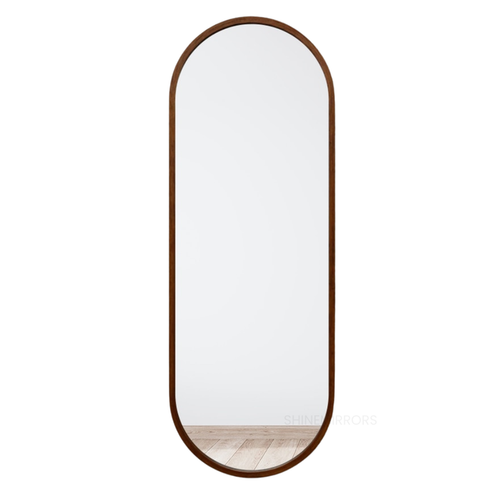 Kyra Walnut Wood Oval Full-Length Wall Mirror