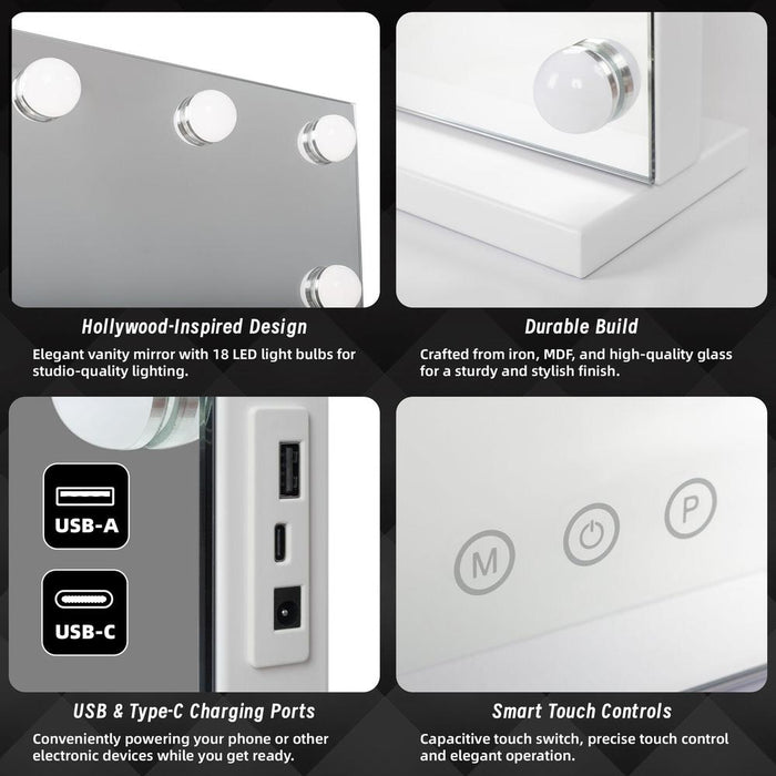 Laddie LED White Rectangular Make-Up Hollywood Mirror