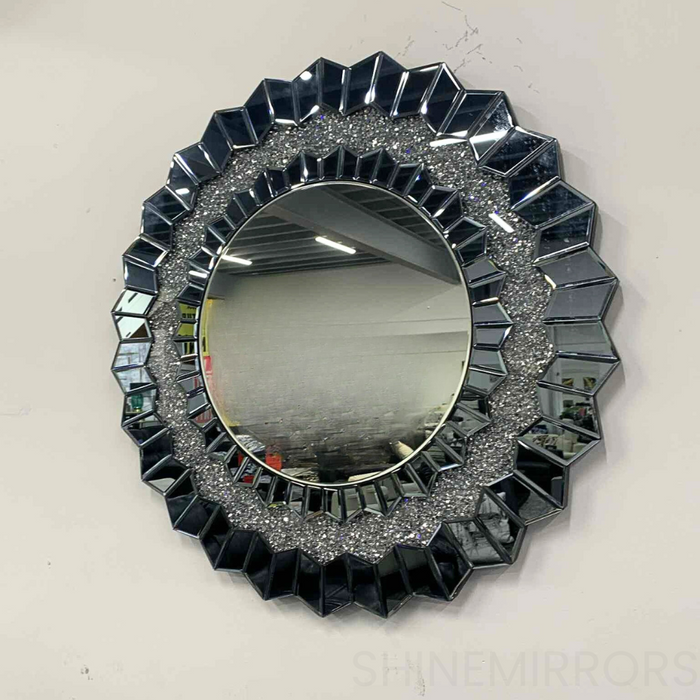 Lassy Round Grey Sparkling Crush Crystal Wall Mirror