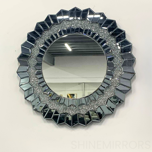 Lassy Round Grey Sparkling Crush Crystal Wall Mirror