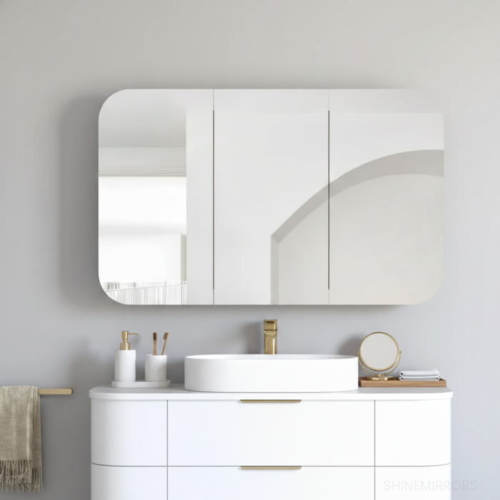 Lucy Matte White Shaving Mirror Cabinet 3-door