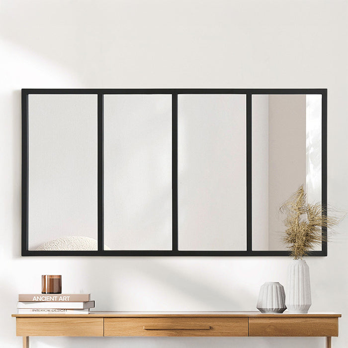Carolina 4-Panel Black Iron Frame Window Wall Mirror