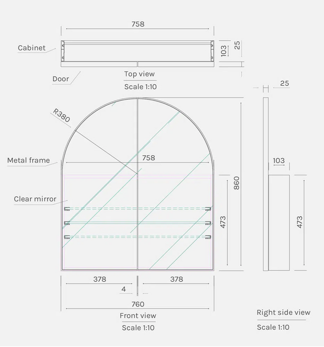 Austin Brushed Nickel Arch Mirror Cabinet 2-Door