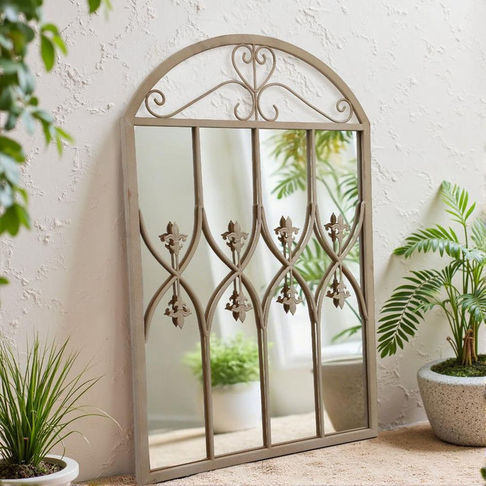 Shaina Vintage Iron Windowpane Outdoor Wall Mirror