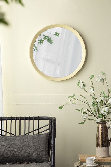 Perci Mango Cream Wood Round Wall Mirror