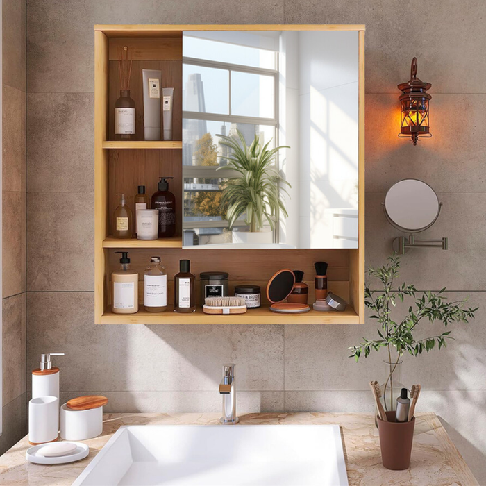 Oscar Bamboo Wall-Mounted Mirror Cabinet