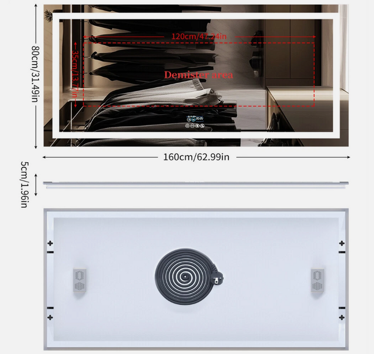 Ruvy Rectangle Frameless LED Bathroom Mirror