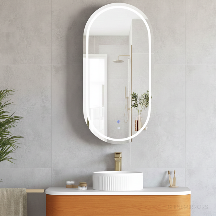 Antonella Woodland Oak LED Frontlit Mirrored Bathroom Shaving Cabinet