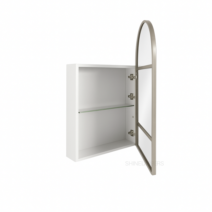 Austin Single Door Brushed Nickel Arch Mirror Cabinet