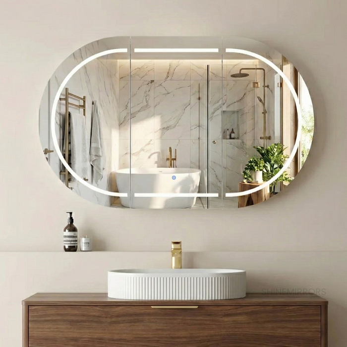 Bryson Woodland Oak LED Frontlit Mirrored Bathroom Shaving Cabinet 3-Door