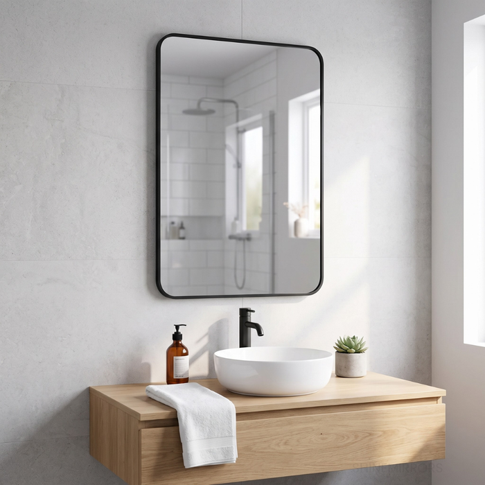 Valeria Black Full Length Wall Mirror With Curved Corners