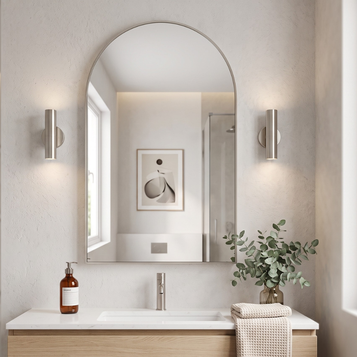 Malvin Arched Brushed Nickel Framed Wall Mirror