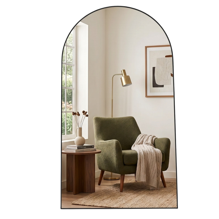 Amber Full Length Matt Black Arch Wall Mirror
