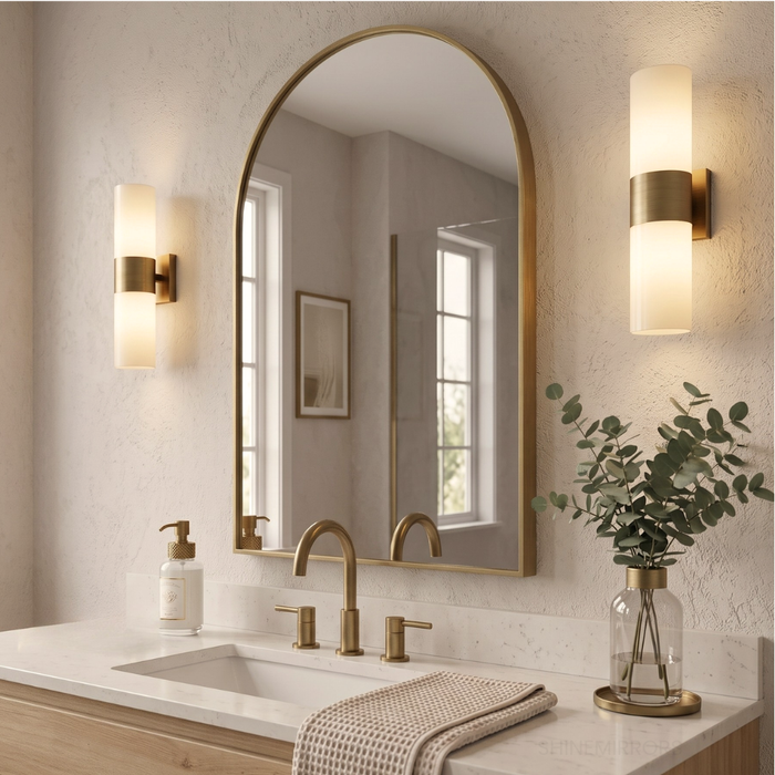 Malvin Arched Brushed Gold Framed Wall Mirror