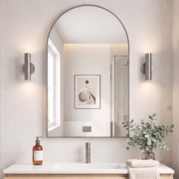Malvin Arched Brushed Gunmetal Framed Wall Mirror