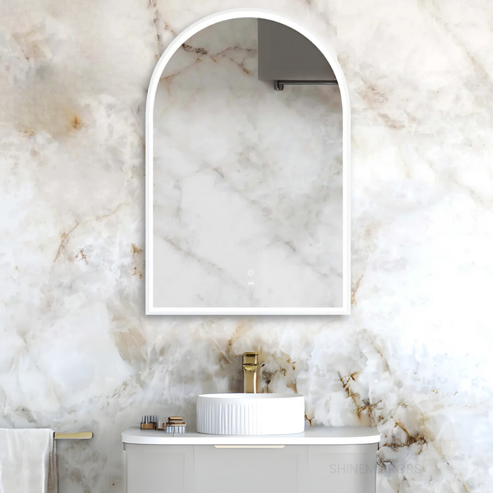 Amalia Matte White Arched LED Frontlit Wall Mirror
