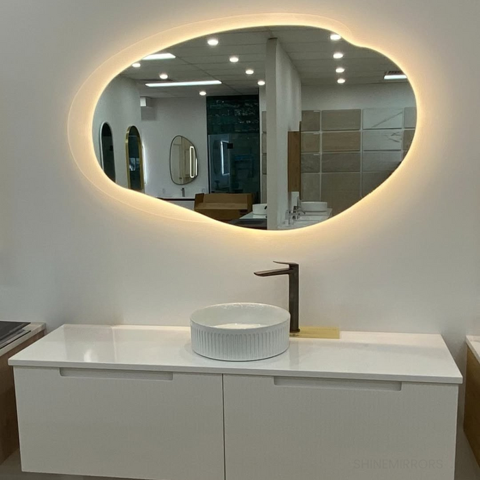 Emer Organic Shape LED Backlit Wall Mirror- Matte White Acrylic Edge