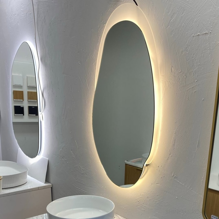 Emer Organic Shape LED Backlit Wall Mirror- Matte White Acrylic Edge