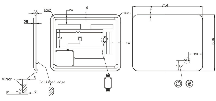 Salvatore Framed Rectangle Backlit LED Mirror - Touch Button Type - Frame Colour Options