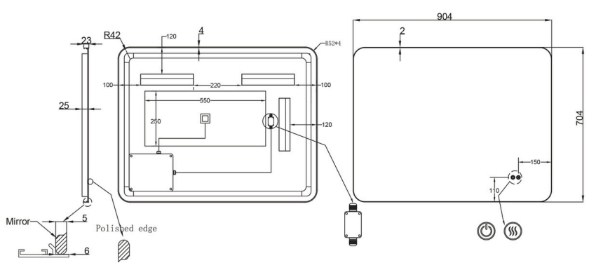Salvatore Framed Rectangle Backlit LED Mirror - Touch Button Type - Frame Colour Options