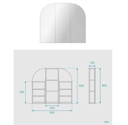 Albus 3 Door Arched White Mirror Cabinet