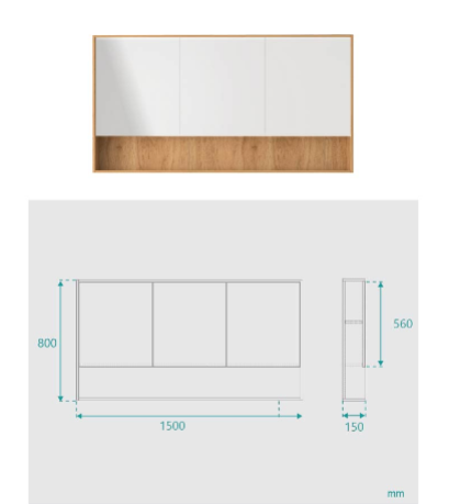 Miel 3 Door Timber Mirror Cabinet