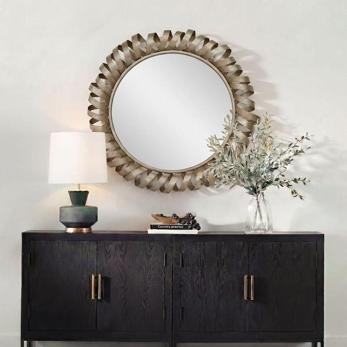 Uttermost Ribbon Antique Gold Round Wall Mirror