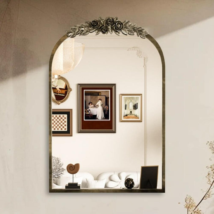 Roselle Antique Brass Arched Gold Wall Mirror