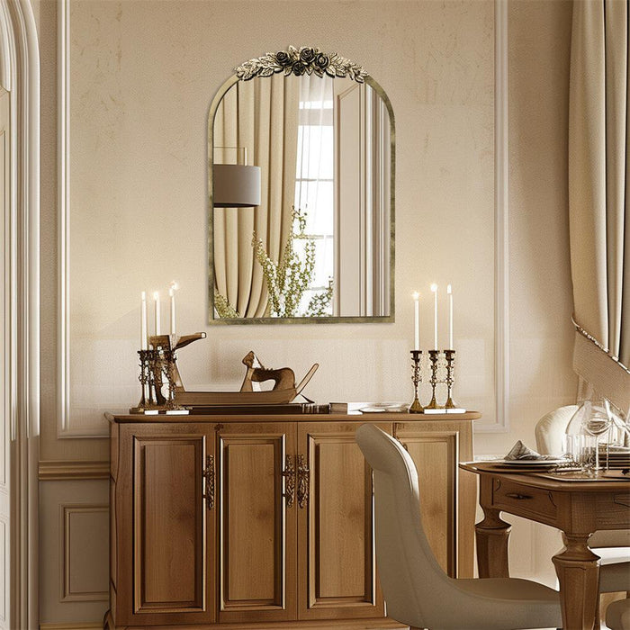 Roselle Antique Brass Arched Gold Wall Mirror