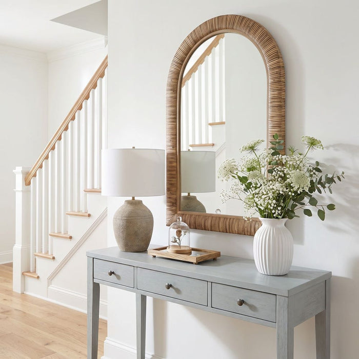 Esther Natural Rattan-Look Arched Wall Mirror