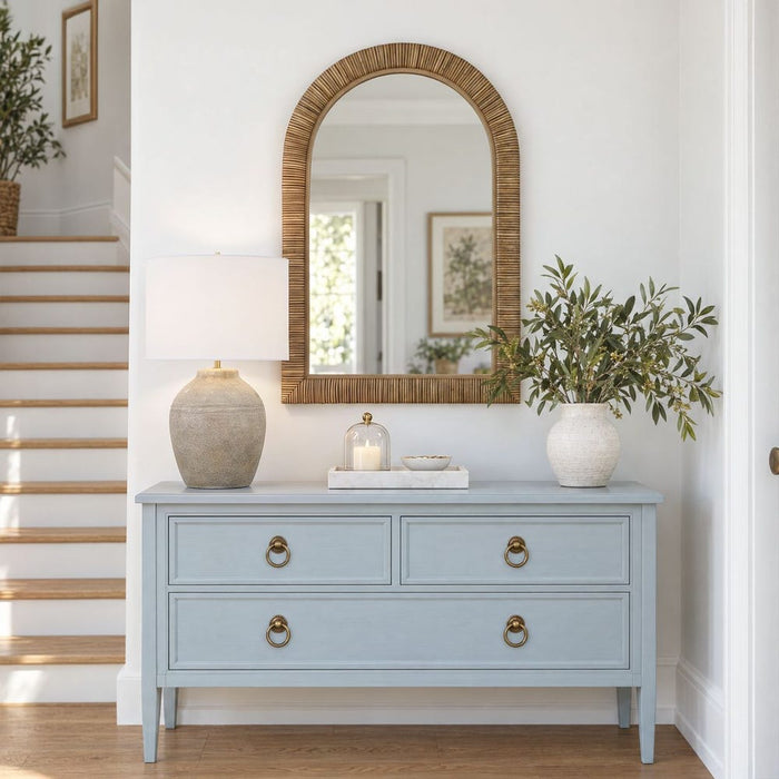 Esther Natural Rattan-Look Arched Wall Mirror