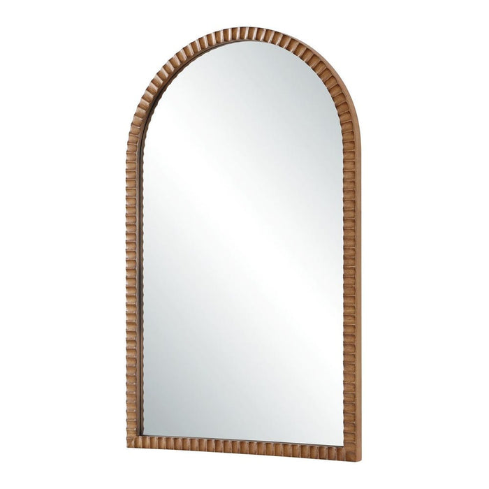 Arabella Warm Natural Wood Fluted Arch Wall Mirror