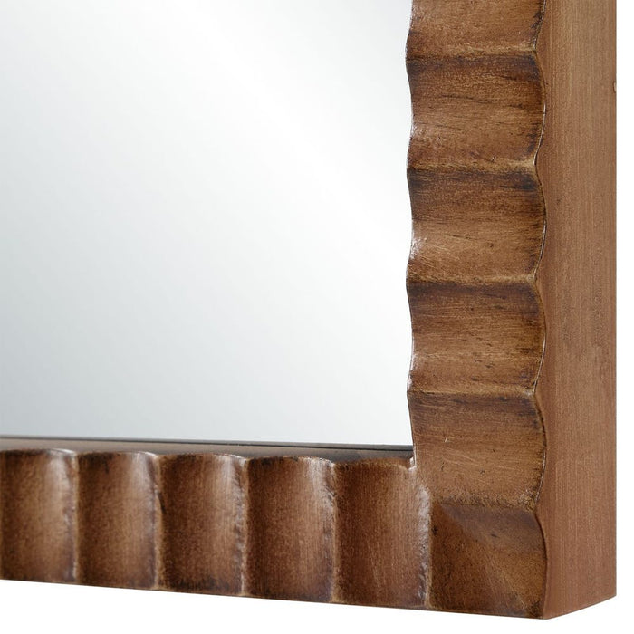 Arabella Warm Natural Wood Fluted Arch Wall Mirror