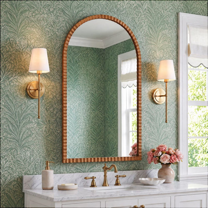 Arabella Warm Natural Wood Fluted Arch Wall Mirror