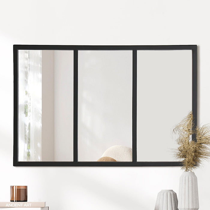 Carolina 3-Panel Black Iron Frame Window Wall Mirror
