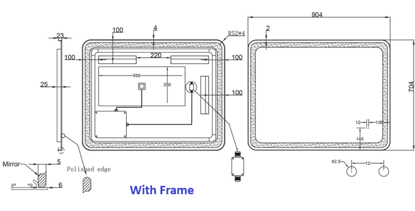 Dario Rectangle Frontlit and Backlit LED Mirror - with Frame Option - and Wave Motion Sensor