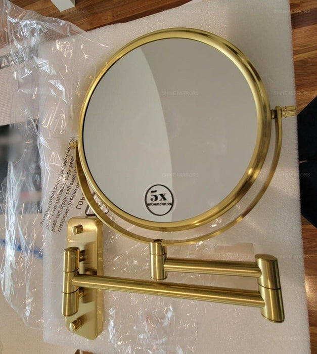 Ablaze Round  Brushed Brass Double sided 1x & 5x Magnification Wall Mounted Shaving Mirror