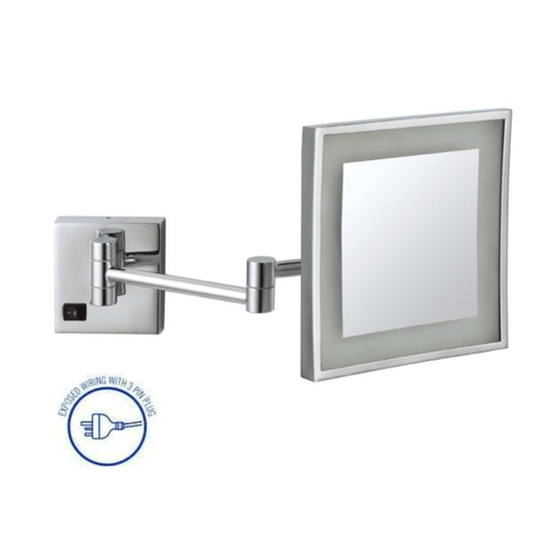 Ablaze Square Shaving Mirror Silver with LED and 3x Magnification Plugin Type