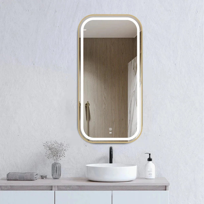 Alessia Square Metal Frame Gold LED Mirror