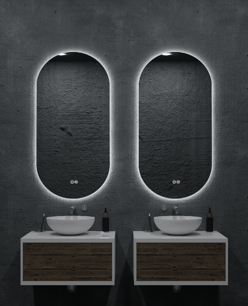 Amara Oval Pill Shaped Backlit LED Mirror with Adjustable LED Colour