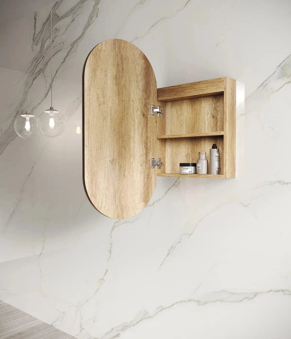 Antonella Natural Oak LED Frontlit Mirrored Bathroom Shaving Cabinet