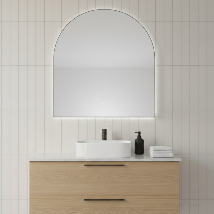 Aurelio Arch Backlit Framed LED Mirror - Touch Button Type - Frame Colour Options